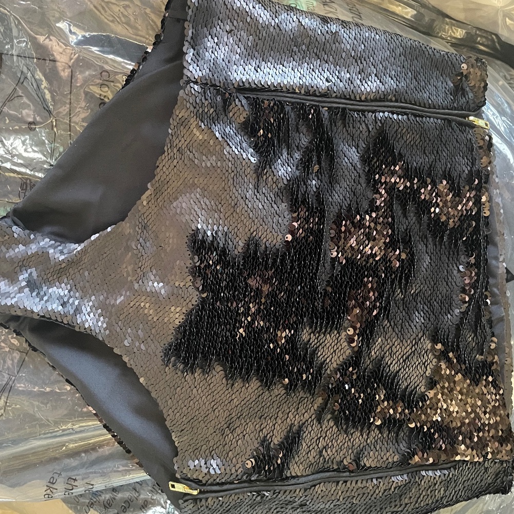 Heide Merrick Sequin Shorts with Reversible  Sequins and Zipper Detail